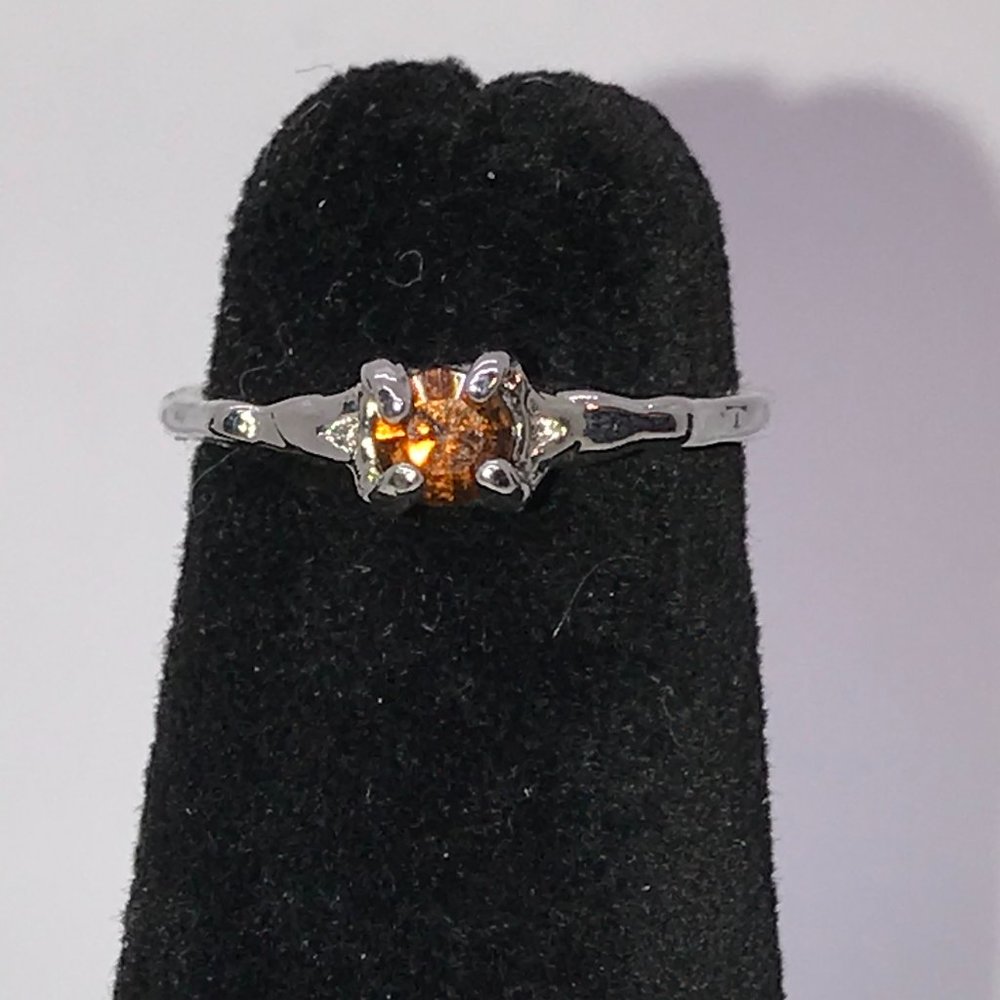 Orange Topaz CZ Silver Plated Ring